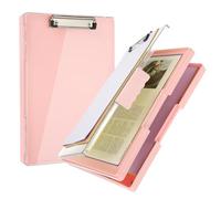 PATIKIL Clipboard with Storage 8.5x11 with Pen Holder A4 Legal Paper Folder Heavy Duty Plastic Folio Side-Opening Low Profile Clip for Teachers, Pink