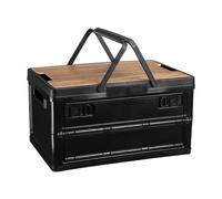 PATIKIL Collapsible Storage Bins with Lids and Handle, 1 Pcs 30L 8Gal Plastic Camping Storage Box Stackable Side Opening Organizer Basket for Car Rv Office Home, Black