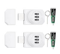 PATIKIL Combination Cabinet Lock, 3-Digit Password Cabinet Lock 2 Pcs Zinc Alloy Mechanical Keyless Adhesive Safety Door Latch with Glue for One Way Door Drawer Cupboard, White