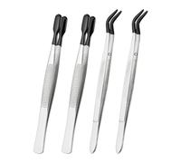 PATIKIL Craft Tweezers with Rubber Tips, 4 Pcs PVC Coated Tweezers Set Long Stainless Steel Bent Straight Flat Tip for Stamp Sticker Crafts Beads Jewelry Tools, Black 5.9" 6.1"