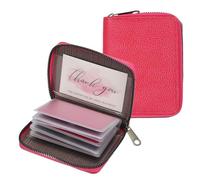 PATIKIL Credit Card Holder Zipper Wallet, Leather Card ID Case Organizer with 20 Card Slots for Women Men Storage, Rose Red (Dual-Sided Style)