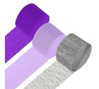 PATIKIL Crepe Paper Streamers, 3 Roll 216 Ft Party Decorations Streamers for Birthday Wedding Christmas Party Supplies, Bright Purple/Light Purple/Silver (1.8Inch x 72Ft/Roll)