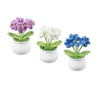 PATIKIL Crochet Flowers, 3 Pcs Knitting Crochet Flowers 6 Head Forget-Me-Nots Potted Plants Handmade Flowers Birthday Wedding Car Gift Home Decor, Purple/Blue