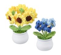 PATIKIL Crochet Flowers, 3 Pcs Knitting Crochet Flowers Daisy Sunflower Potted Plants Handmade Flowers Birthday Wedding Car Gift Home Decor, Yellow/Blue