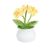 PATIKIL Crochet Flowers, Handmade Knitting 3 Head Forget Me Not Artificial Woven Small Potted with Stems for Valentine's Gifts Home Wedding Party Office Tables Decoration, Yellow