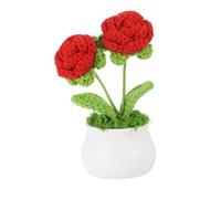 PATIKIL Crochet Flowers Potted, 2 Head Rose Flowers Handmade Knitted Mini Potted Plants Artificial Flowers for Valentine's Gifts Home Office Tables Decoration, Red