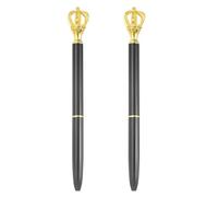 PATIKIL Crown Ballpoint Pen, 2Pcs Sparkling Bling Metal Pen with Crown Top Elegant 1.0mm Black Ink Ballpoint Refillable for Office Business Wedding Party Birthday Gift, Black/Gold