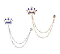 PATIKIL Crown Hanging Chain Brooch Pins, 2 Pcs Rhinestone Suit Pins Fashion Crystal Lapel Pins for Women Men Clothes Dress Bouquet Coat Hat Bag, Blue