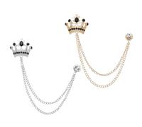 PATIKIL Crown Hanging Chain Brooch Pins, 2 Pcs Rhinestone Suit Pins Fashion Crystal Lapel Pins for Women Men Clothes Dress Bouquet Coat Hat Bag, Black