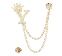 PATIKIL Crown Letter Y Hanging Chain Brooch Suit Pin Set, Gold | Initial A-Z Rhinestone Tassel Chain Lapel Pins & Crown Brooches Kit for Men Women Suit Tuxedo DIY Accessories