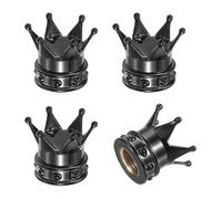PATIKIL Crown Tire Valve Stem Caps, 4 Pcs, Black | Tire Valve Caps,Vehicle Car Tire Air Caps Covers,with O Rubber Ring,Universal for Bicycle SUV Automotive