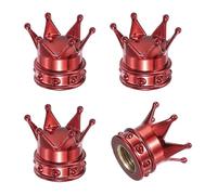 PATIKIL Crown Tire Valve Stem Caps, 4 Pcs Tire Valve Caps Vehicle Car Tire Air Caps Covers with O Rubber Ring Universal for Bicycle SUV Automotive, Red