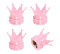 PATIKIL Crown Tire Valve Stem Caps, 4 Pcs Tire Valve Caps Vehicle Car Tire Air Caps Covers with O Rubber Ring Universal for Bicycle SUV Automotive, Pink
