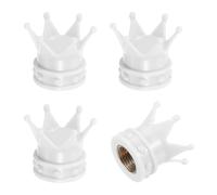 PATIKIL Crown Tire Valve Stem Caps, 4 Pcs, White | Tire Valve Caps,Vehicle Car Tire Air Caps Covers,with O Rubber Ring,Universal for Bicycle SUV Automotive