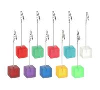 PATIKIL Cube Resin Card Picture Memo Holder, 10Pcs Desktop Picture Holders with Clip Table Number Holders Resin Base for Pictures Note Card Paper, Multicolor