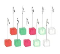 PATIKIL Cube Resin Card Picture Memo Holder, 10Pcs Desktop Picture Holders with Clip Table Number Holders Resin Base for Pictures Note Card Paper, Lake Green Orange Pink Sky Blue Clear