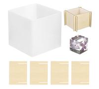 PATIKIL Cube Resin Mould, 3.3" Large Deep Square Epoxy Resin Casting Mould Silicone with Wooden Base for DIY Art Craft, Candle, Soap, Ornaments, Resin Making (Beige)