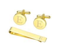 PATIKIL Cuff Links Mens, Initial Tie Clip and Cufflink Set for Men Classic Copper Personalized Cuff Links and Tie Bar for Father Husband Son, Letter E(Gold Tone)