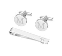 PATIKIL Cuff Links Mens, Initial Tie Clip and Cufflink Set for Men Classic Copper Personalized Cuff Links and Tie Bar for Father Husband Son, Letter M(Silver Tone)