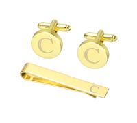 PATIKIL Cuff Links Mens, Initial Tie Clip and Cufflink Set for Men Classic Copper Personalized Cuff Links and Tie Bar for Father Husband Son, Letter C(Gold Tone)