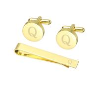PATIKIL Cuff Links Mens, Initial Tie Clip and Cufflink Set for Men Classic Copper Personalized Cuff Links and Tie Bar for Father Husband Son, Letter Q(Gold Tone)