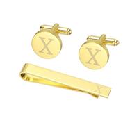PATIKIL Cuff Links Mens, Initial Tie Clip and Cufflink Set for Men Classic Copper Personalized Cuff Links and Tie Bar for Father Husband Son, Letter X(Gold Tone)
