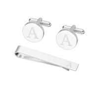 PATIKIL Cuff Links Mens, Initial Tie Clip and Cufflink Set for Men Classic Copper Personalized Cuff Links and Tie Bar for Father Husband Son, Letter A(Silver Tone)