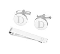 PATIKIL Cuff Links Mens, Initial Tie Clip and Cufflink Set for Men Classic Copper Personalized Cuff Links and Tie Bar for Father Husband Son, Letter D(Silver Tone)
