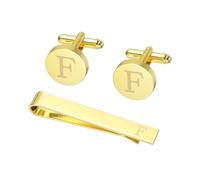 PATIKIL Cuff Links Mens, Initial Tie Clip and Cufflink Set for Men Classic Copper Personalized Cuff Links and Tie Bar for Father Husband Son, Letter F(Gold Tone)