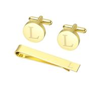 PATIKIL Cuff Links Mens, Initial Tie Clip and Cufflink Set for Men Classic Copper Personalized Cuff Links and Tie Bar for Father Husband Son, Letter L(Gold Tone)