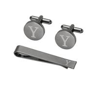 PATIKIL Cuff Links Mens, Initial Tie Clip and Cufflink Set for Men Classic Copper Personalized Cuff Links and Tie Bar for Father Husband Son, Letter Y(Black)