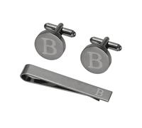PATIKIL Cuff Links Mens, Initial Tie Clip and Cufflink Set for Men Classic Copper Personalized Cuff Links and Tie Bar for Father Husband Son, Letter B(Black)