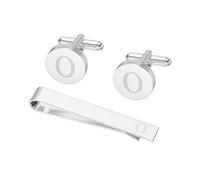 PATIKIL Cuff Links Mens, Initial Tie Clip and Cufflink Set for Men Classic Copper Personalized Cuff Links and Tie Bar for Father Husband Son, Letter O(Silver Tone)