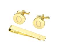 PATIKIL Cuff Links Mens, Initial Tie Clip and Cufflink Set for Men Classic Copper Personalized Cuff Links and Tie Bar for Father Husband Son, Letter O(Gold Tone)