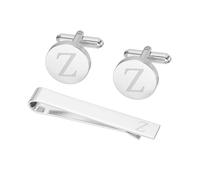 PATIKIL Cuff Links Mens, Initial Tie Clip and Cufflink Set for Men Classic Copper Personalized Cuff Links and Tie Bar for Father Husband Son, Letter Z(Silver Tone)