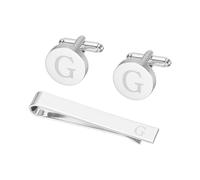 PATIKIL Cuff Links Mens, Initial Tie Clip and Cufflink Set for Men Classic Copper Personalized Cuff Links and Tie Bar for Father Husband Son, Letter G(Silver Tone)