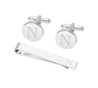 PATIKIL Cuff Links Mens, Initial Tie Clip and Cufflink Set for Men Classic Copper Personalized Cuff Links and Tie Bar for Father Husband Son, Letter N(Silver Tone)