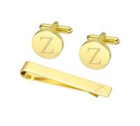 PATIKIL Cuff Links Mens, Initial Tie Clip and Cufflink Set for Men Classic Copper Personalized Cuff Links and Tie Bar for Father Husband Son, Letter Z(Gold Tone)