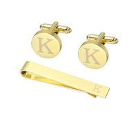 PATIKIL Cuff Links Mens, Initial Tie Clip and Cufflink Set for Men Classic Copper Personalized Cuff Links and Tie Bar for Father Husband Son, Letter K(Gold Tone)
