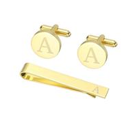 PATIKIL Cuff Links Mens, Initial Tie Clip and Cufflink Set for Men Classic Copper Personalized Cuff Links and Tie Bar for Father Husband Son, Letter A(Gold Tone)