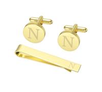 PATIKIL Cuff Links Mens, Initial Tie Clip and Cufflink Set for Men Classic Copper Personalized Cuff Links and Tie Bar for Father Husband Son, Letter N(Gold Tone)