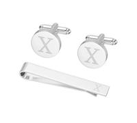 PATIKIL Cuff Links Mens, Initial Tie Clip and Cufflink Set for Men Classic Copper Personalized Cuff Links and Tie Bar for Father Husband Son, Letter X(Silver Tone)