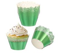 PATIKIL Cupcake Wrappers Paper, 50 Pack Baking Cups Standard Rose Decoration for Anniversary Birthday Weddings and Parties, Reflective Green
