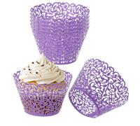 PATIKIL Cupcake Wrappers Paper, 50 Pack Baking Cups Standard Vine Decoration for Anniversary Birthday Weddings and Parties, Dark Purple