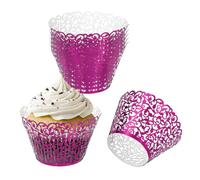 PATIKIL Cupcake Wrappers Paper, 50 Pack Baking Cups Standard Vine Decoration for Anniversary Birthday Weddings and Parties, Rose Red