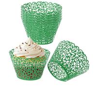 PATIKIL Cupcake Wrappers Paper Standard Vine Decoration Dark Green 50 Pack | Baking Cups Standard Vine Decoration for Anniversary Birthday Weddings and Parties