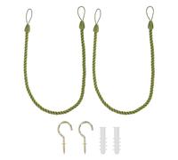 PATIKIL Curtain Tiebacks Ropes, 2 Pack Decorative Tie Backs Braided Curtain Holdback Cord for Home Office Decor, with Screw Hooks & Bolts, Dark Green