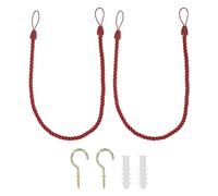 PATIKIL Curtain Tiebacks Ropes, 2 Pack Decorative Tie Backs Braided Curtain Holdback Cord for Home Office Decor, with Screw Hooks & Bolts, Red