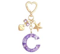 PATIKIL Cute Initial Letter Keychain, Letter C Keychains Women Bling Love Butterfly Star Key Chain for Bag Backpack Purse Car Keys Cup Accessories, Purple
