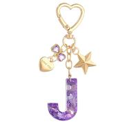 PATIKIL Cute Initial Letter Keychain, Letter J Keychains Women Bling Love Butterfly Star Key Chain for Bag Backpack Purse Car Keys Cup Accessories, Purple